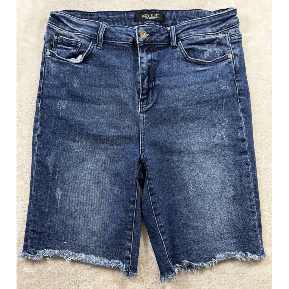 Judy Blue Womens JB150031 Distressed Raw Hem Blue Denim Shorts XL Meas: 31x9